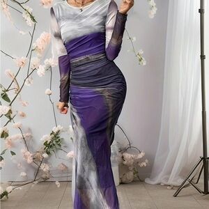 Elegant Purple and Gray Women's Dress